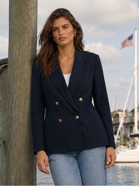 VTG Laura Ashley Wool Navy Classic British Heritage Double Breasted Blazer, 12